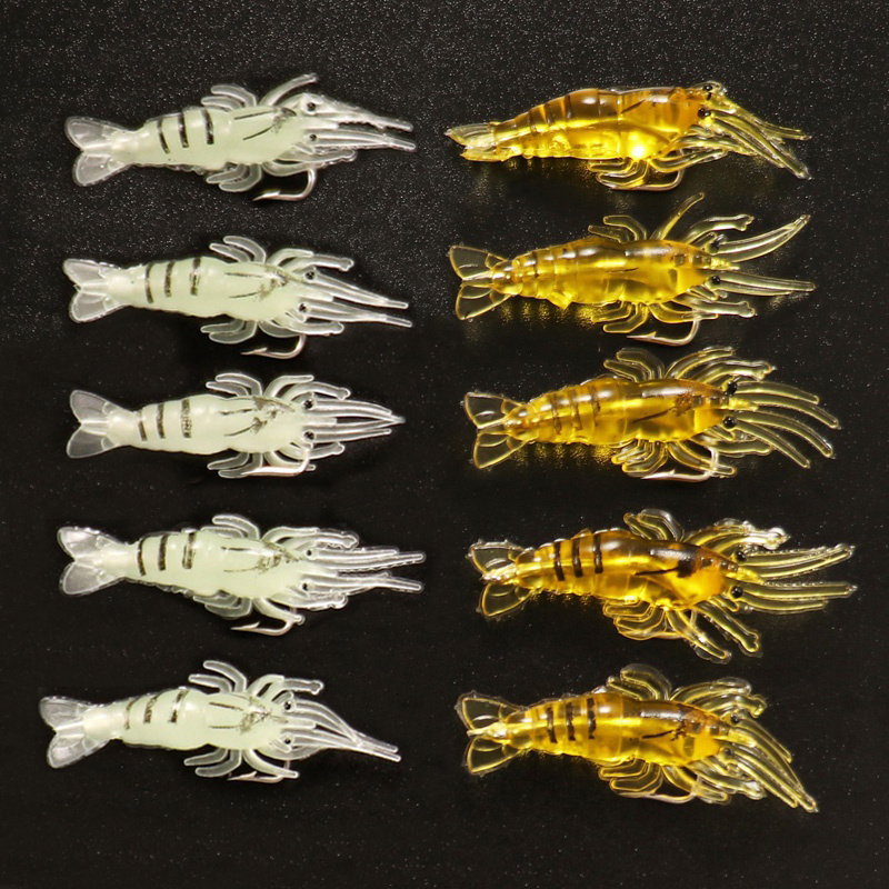 Baits Lures 10pcs Soft Silicone Luminous Simulation Shrimp Shaped Fishing Lure With Hook Bait Kit For Outdoor Accessories 230911