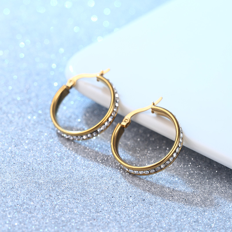Elegant 18K Real White Gold Crystal Hoop Earrings for Women Rose Gold Plated Austrian Crystal Circle Earrings Popular Quality Width Hoop Clip-on Earri