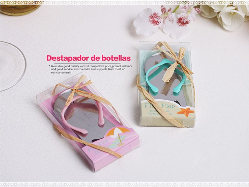 Creative Beach FlipFlop Shoes Shape Openers Beer Bottle Opener With Gift Box Wedding Favor Gifts RH1579 ZZ