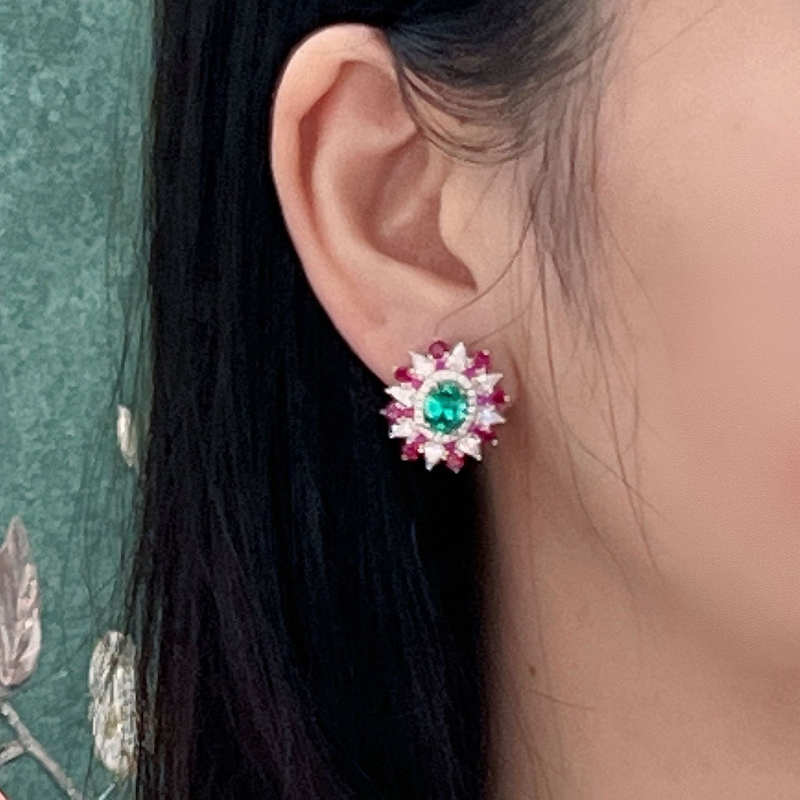 Princess Diana Flower Emerald Stud Earrings 925 Sterling Silver Party Wedding Earrings For Women Bridal Engagement Jewelry Gift