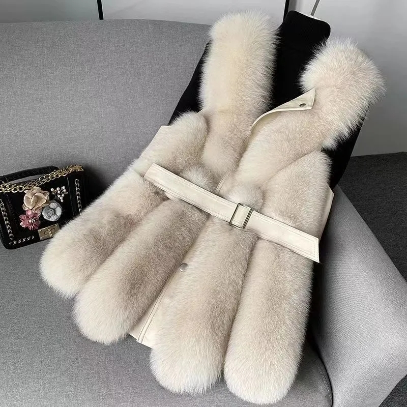 Womens Fur Faux Fur Vest Coat Womens Faux Fur Waistcoat Fashion Slim Fur Jacket Chic Sleeveless Faux Fur Vests With Belt Jacket 230908