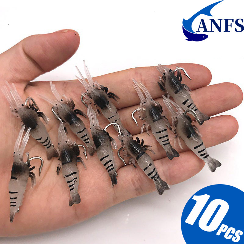 Baits Lures 10pcs Soft Silicone Luminous Simulation Shrimp Shaped Fishing Lure With Hook Bait Kit For Outdoor Accessories 230911