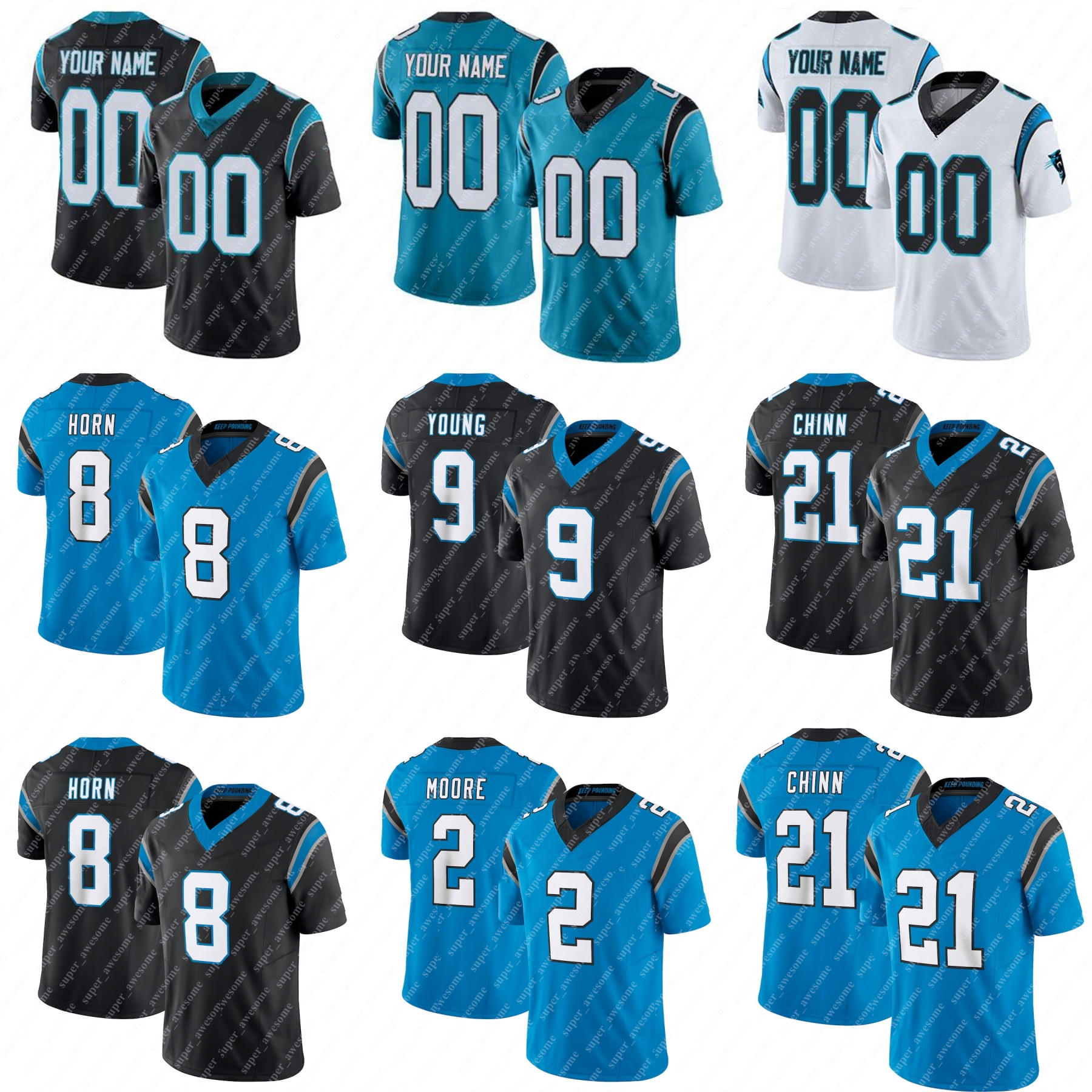 Bryce Young Football Jersey Adam Thielen Xavier Legette Jonathon Brooks Jonathan Mingo Jaycee Horn Chuba Hubbard Luke Kuechly Sam Mills Julius Peppers Cam Newton