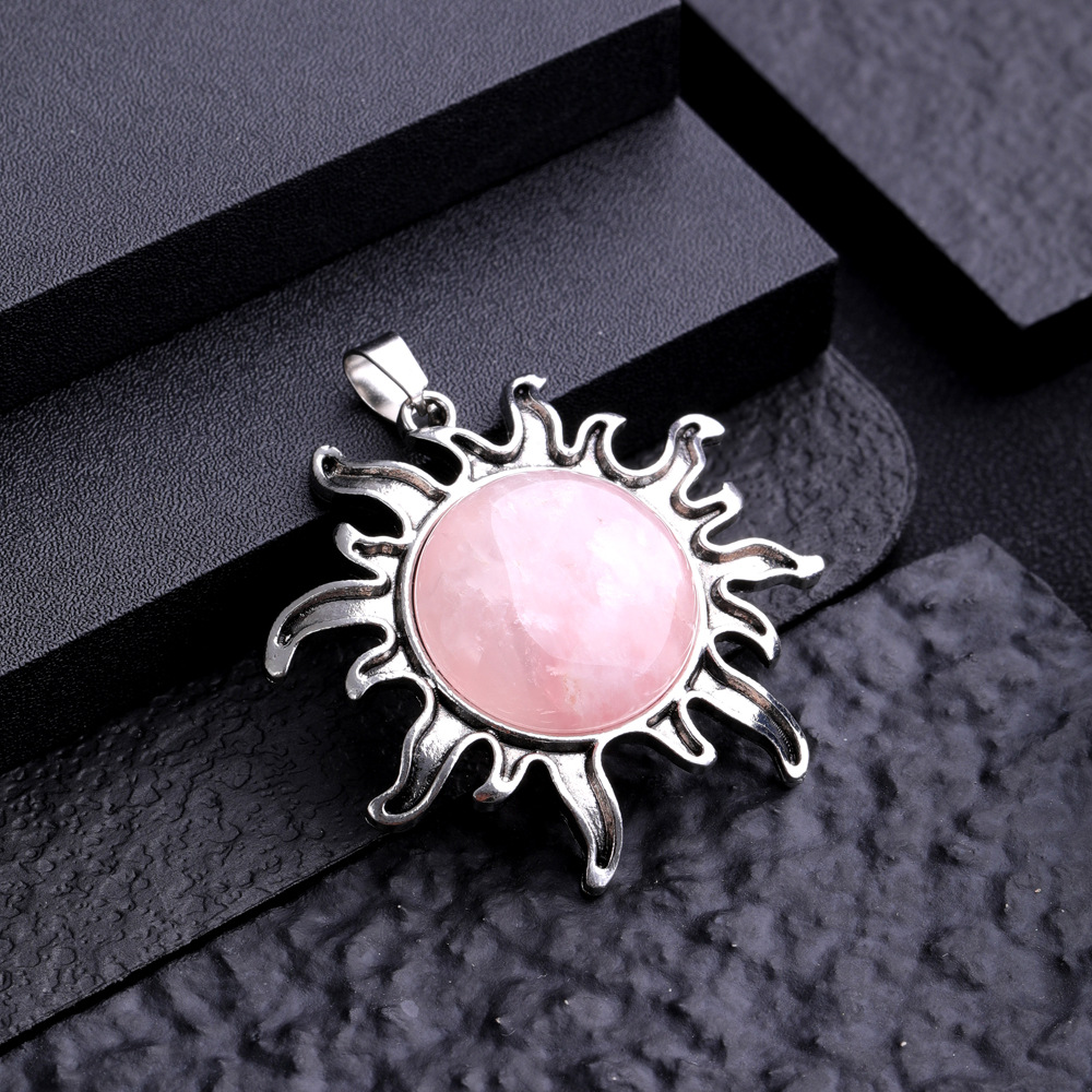 natural stone tiger eye Rose Quartz amethyst alloy Sun flower Pendants charms for jewelry accessories marking necklaces
