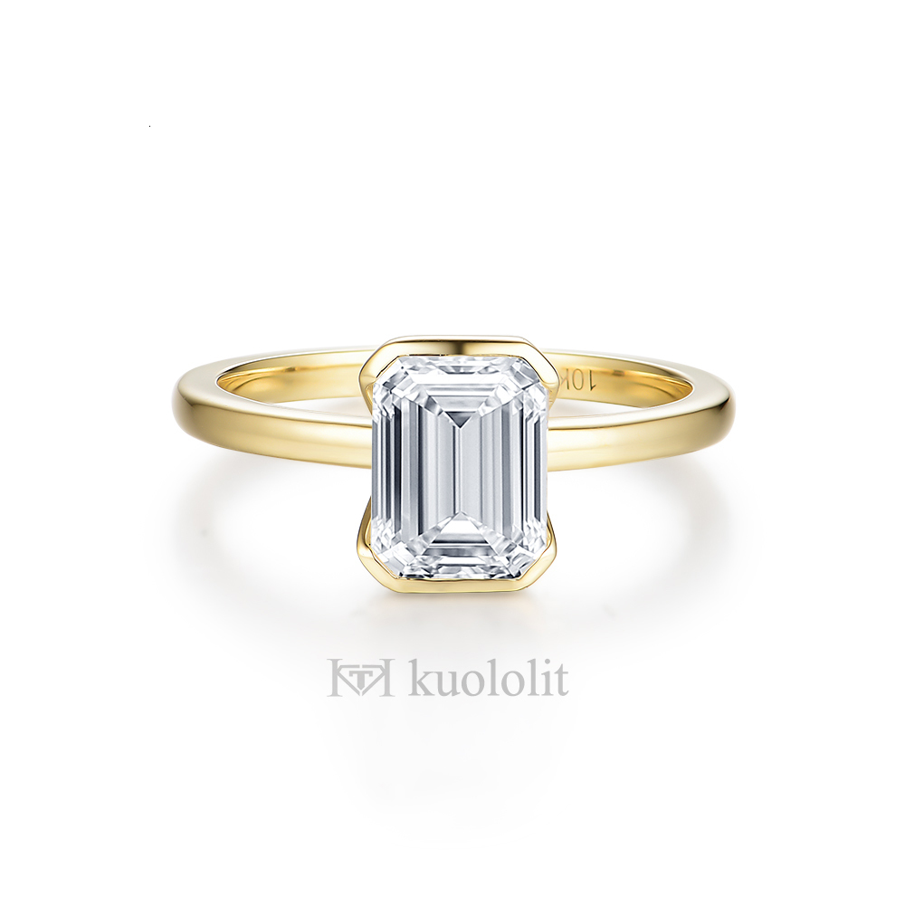 Wedding Rings Kuoit 3CT Emerald Cut Ring for Women Soild 18K 14K Yellow Gold DVVS1 Diamond Engagement Christmas Gifts 230909