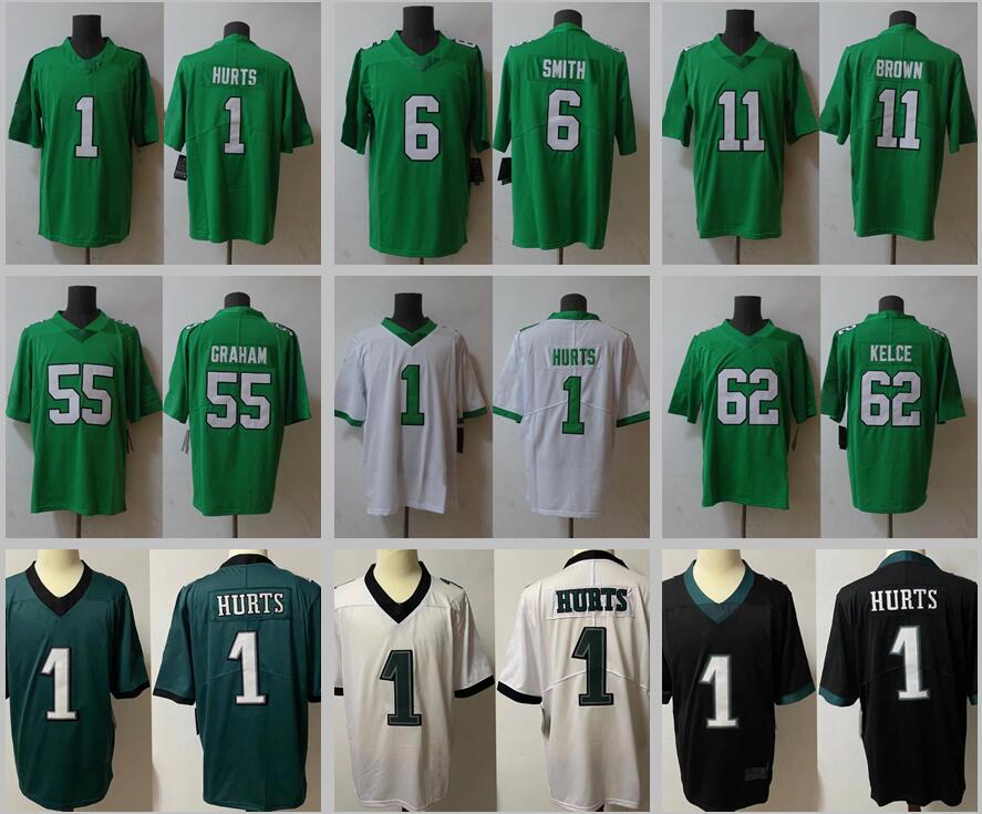 1 Jalen Hurts Stitched football Jerseys DeVonta Smith A.J. Brown Jason Kelce Brandon Graham Haason Reddick Brian Dawkins Men Women Youth S-3XL green home away jersey