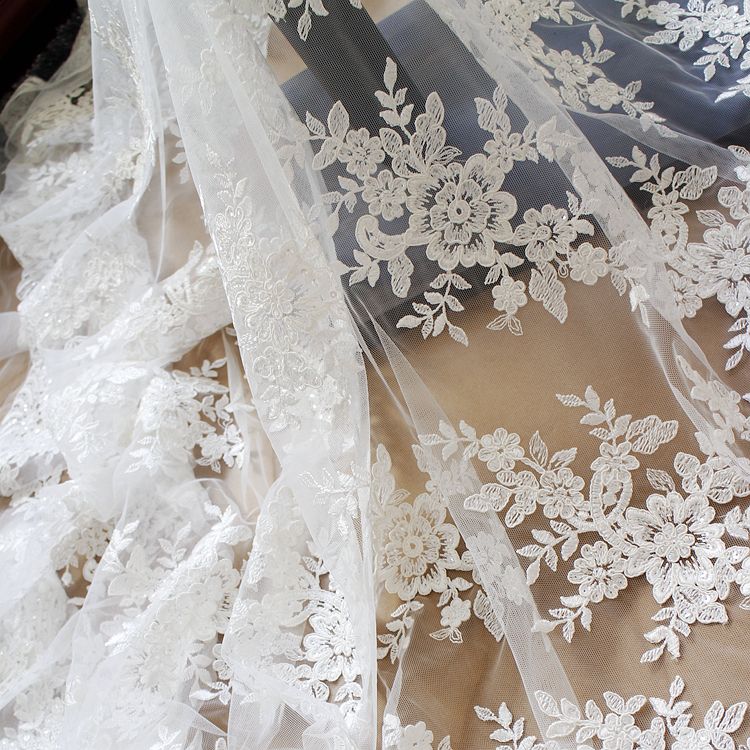 Ribbon Lace Fabric Embroidered Mesh White Handmade Trimmings For Veil Skirt Sewing Material Accessories 10CM Width ZZ
