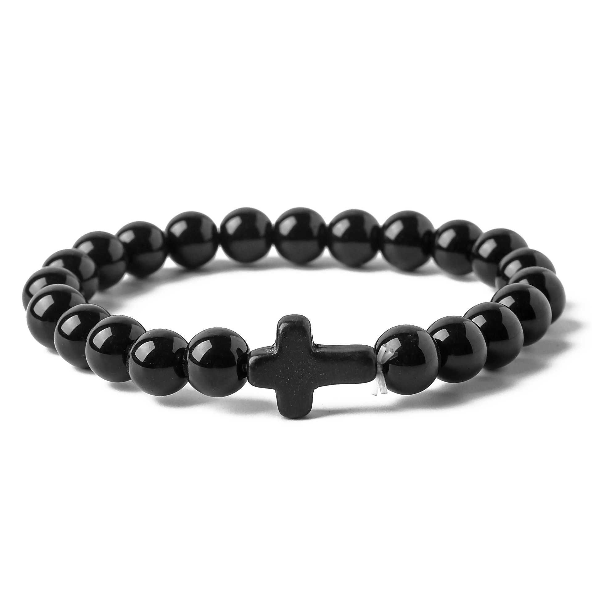 Black Lava Stone Turquoise Cross Bracelet Rose Quartz Lapis Malachite bead Bracelet Stretch Jewelry for women men