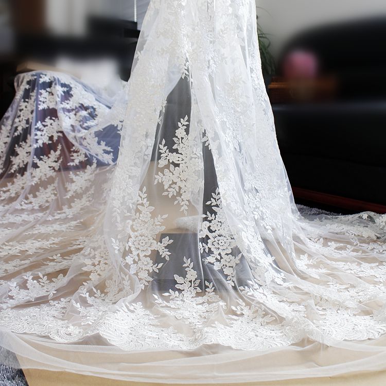 Ribbon Lace Fabric Embroidered Mesh White Handmade Trimmings For Veil Skirt Sewing Material Accessories 10CM Width ZZ