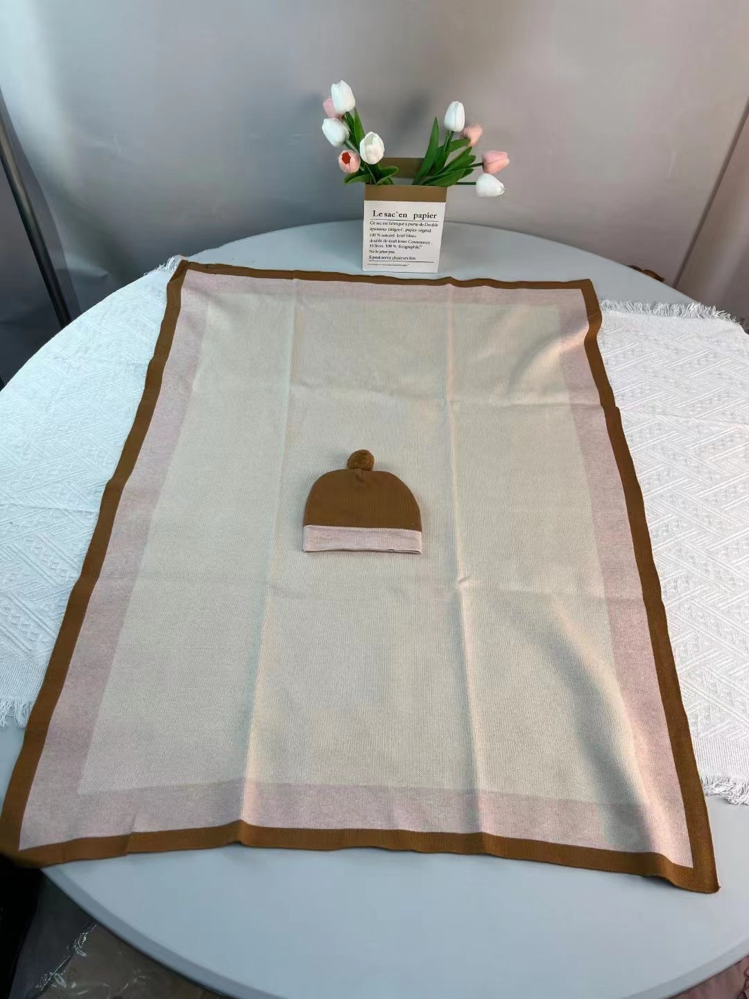2023 new 2 colors Born Baby blanket Boy girls Soft 100% cotton Kids Girls Infant tops Winter Blanket kids Knitting scarf hat