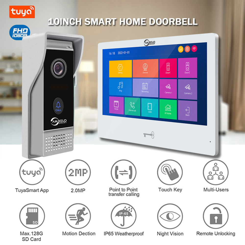 latest anjielosmart 10 inch touch monitor with antithef ir vision doorbell camera video doorphone system for home apartment