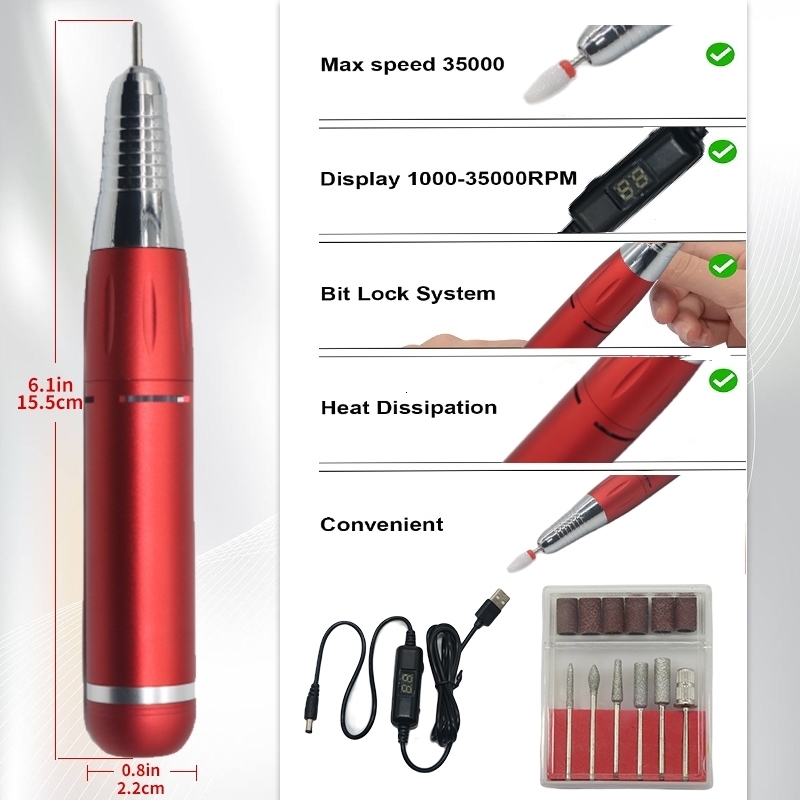 Nail Manicure Set 35000RPM Electric Machine USB Drill For Acrylic Gel Polish Professional Efile Milling Files Salon Tool 230909