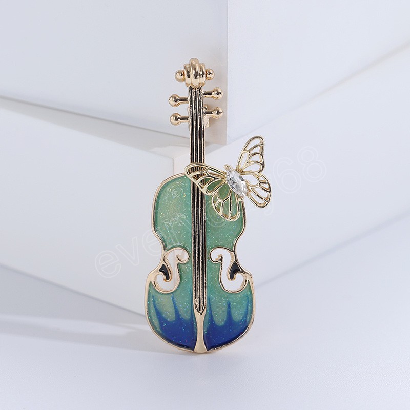 Ladies Elegant Violin Brooch For Women Musical Rhinestone Butterfly Suit Lapel Pins Coat Dress Party Jewelry Gifts