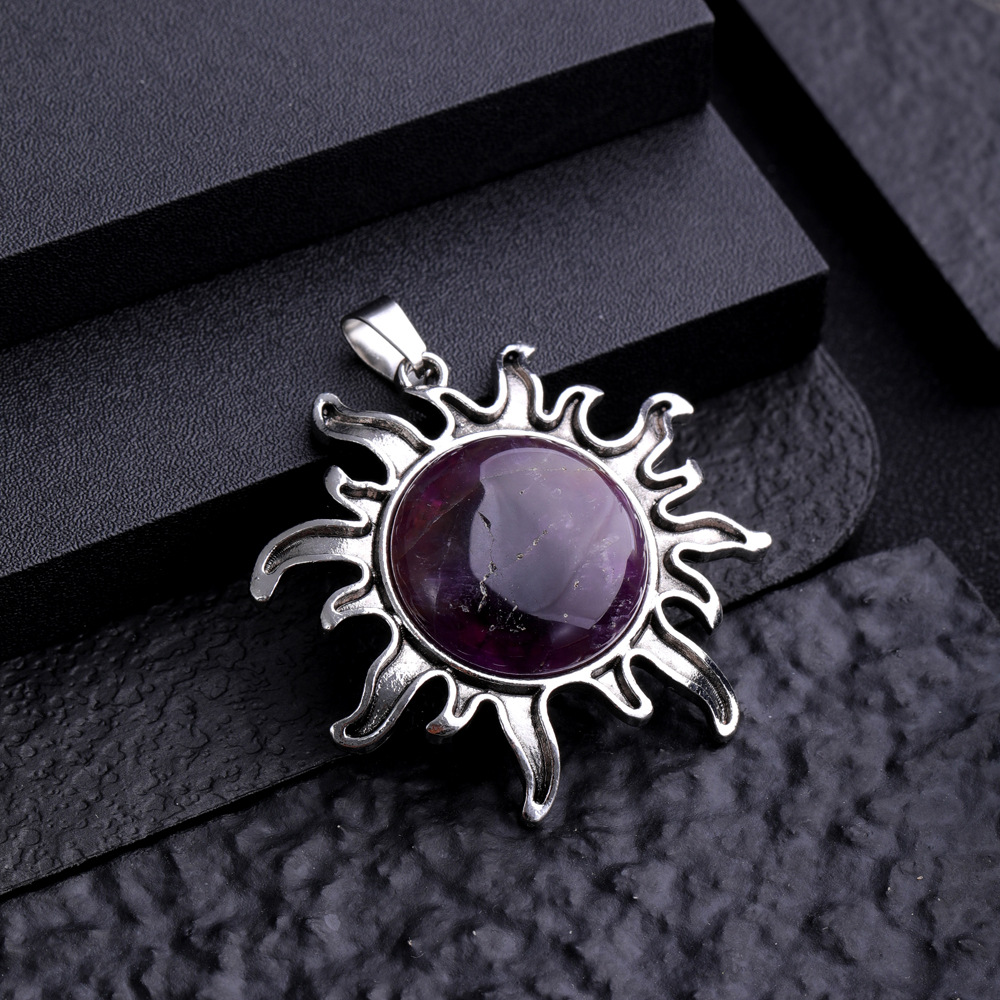 natural stone tiger eye Rose Quartz amethyst alloy Sun flower Pendants charms for jewelry accessories marking necklaces