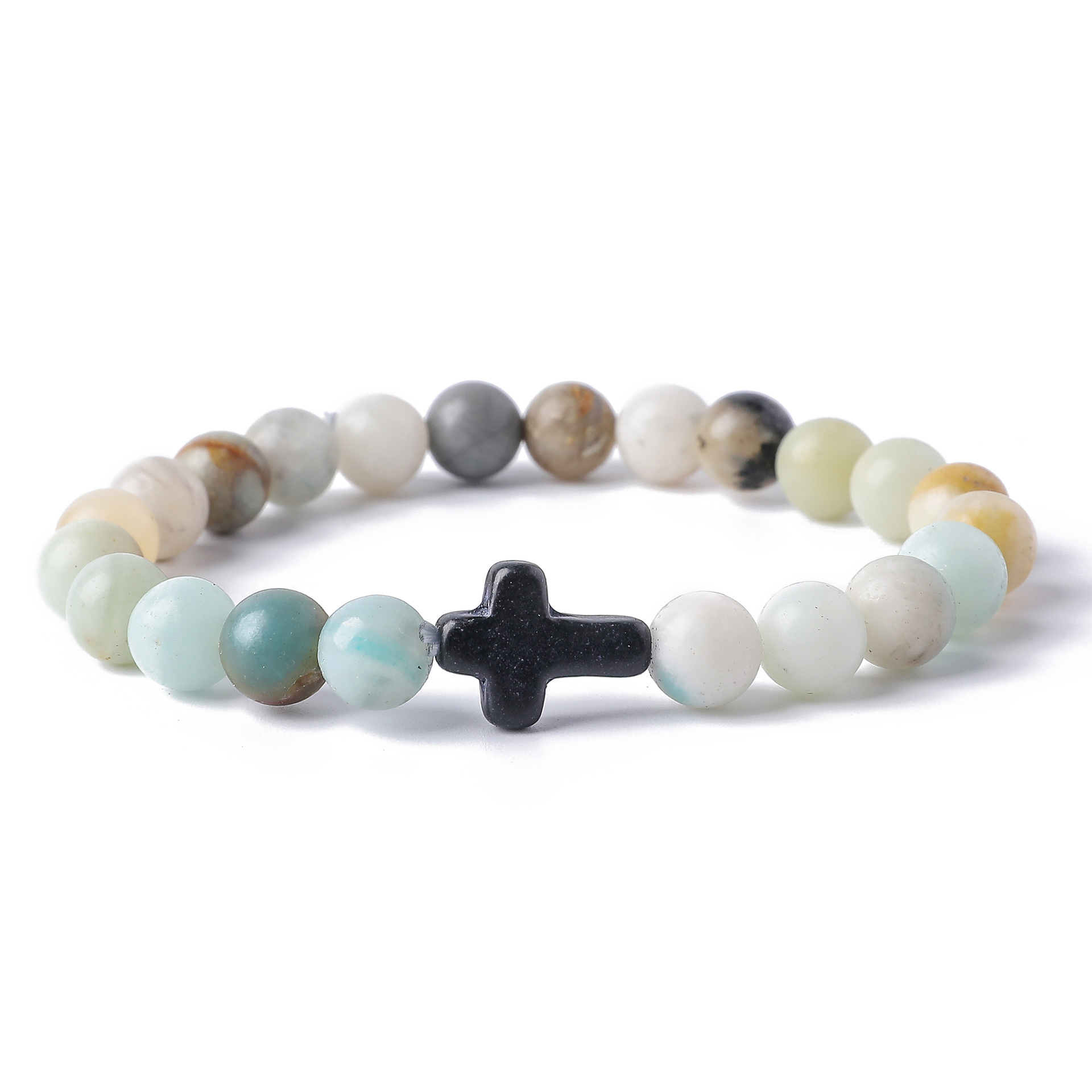 Black Lava Stone Turquoise Cross Bracelet Rose Quartz Lapis Malachite bead Bracelet Stretch Jewelry for women men