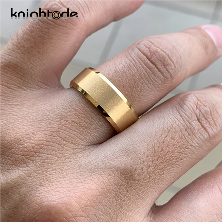 Wedding Rings 6mm 8mm Gold Color Tungsten Carbide Engagement Rings for Men Women Wedding Bands Beveled Edges Matted Finish Comfort Fit 230909