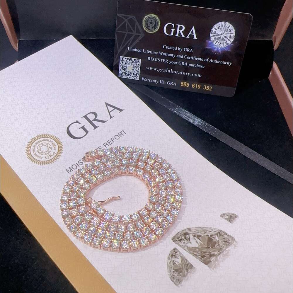 Necklace Tennis Chain moissanite chain Diamond Hip Pop Chain Necklace 4mm Round Brilliant Cut Vvs1 Moissanite Diamond Luxury Tennis Chain