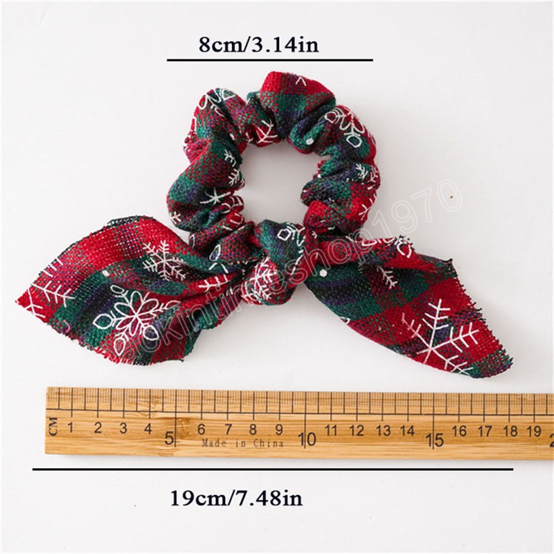 Christmas Knotted Rabbit Ears Hair Band Plaid Striped Headwear Ponytail Holder Xmas Hair Scrunchies Women Gift Hair Accessories