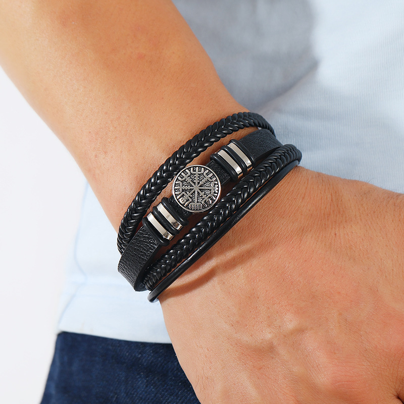 New Trendy Multi Layered Black Red Leather Bracelet Cuff Bangle Jewelry for Gift