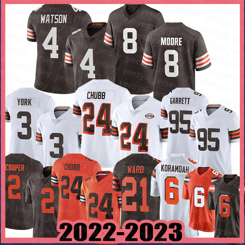 95 Myles Garrett Football Jersey 24 Nick Chubb 3 Cade Yorks Deshaun Watson Elijah Moore Amari Cooper Denzel Ward David Njoku Jeremiah Owusu-Koramoah Martin Emerson Jr.