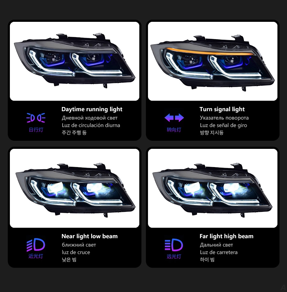 LED Headlight For BMW E90 Headlights 2005-2012 320i 318i 323i 3 Series Hid Bi Xenon Beam Running Lights