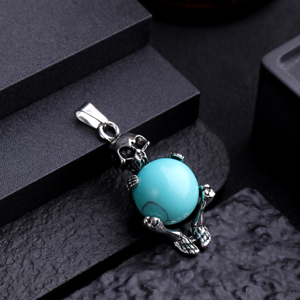 Natural Gem Stone skull Necklace Pendant Malachite Rose Quartz Opal Charm Jewelry Making diy accessories