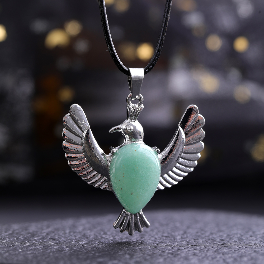 Natural Stone waterdrop peace dove pendant necklaces Amethysts Rose Quartz Tiger's Eye lapis necklace for women jewelry