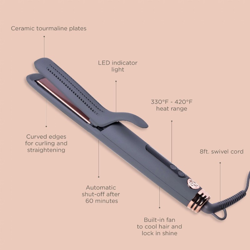 2In1 and Curler Ceramic Tourmaline Straightener Salon Professional Flat Iron Styling Tool for Sleek Smooth Hair S251015