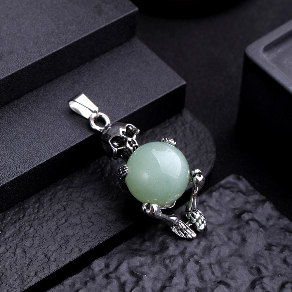 Natural Gem Stone skull Necklace Pendant Malachite Rose Quartz Opal Charm Jewelry Making diy accessories