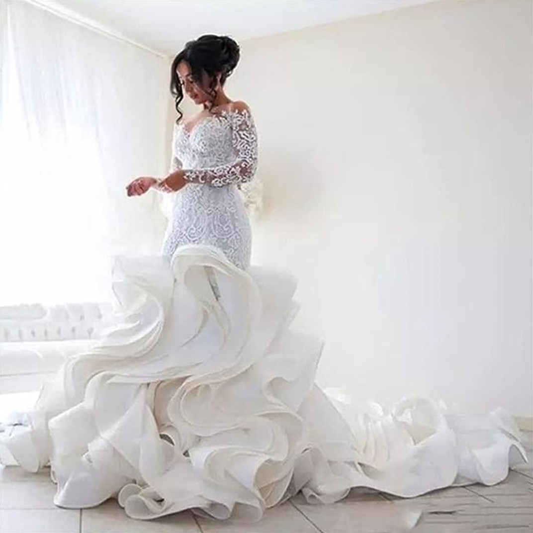 Lace Tulle Spaghetti Straps V-Neck Bridal Gowns Floor-Length A-Line Wedding Dress Chapel Train Custom Made 02