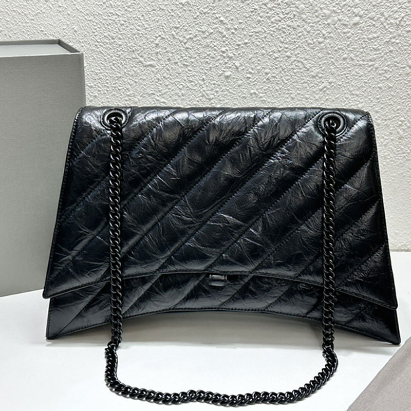 Women Chain Shoulder Bag Plain Crossbody Purse Large Capacity Handbag Metal Letter Buckle Cowhide Genuine Leather Flap Bags Internal Zipper Pocket