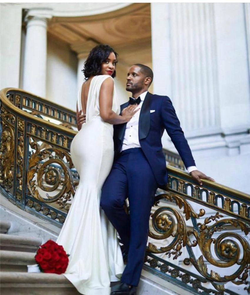 Ivory African Mermaid Bridesmaid Dresses 2023 V Neck Backless Draped Sweep Train Garden Country Wedding Guest Gowns Maid of Honor Dress