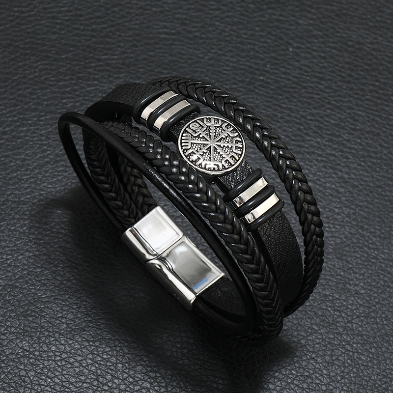 New Trendy Multi Layered Black Red Leather Bracelet Cuff Bangle Jewelry for Gift