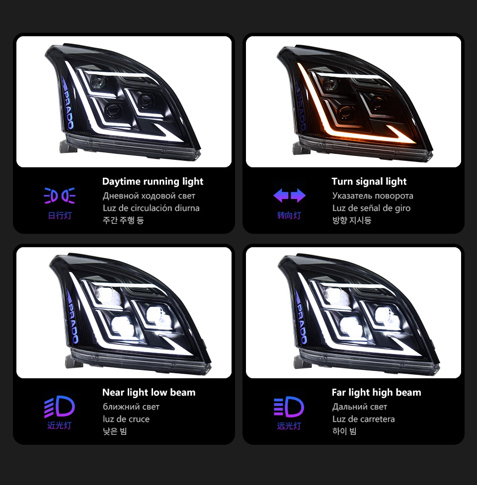 Car Styling Head Lamp for Toyota Prado Full LED Headlight Projector 3 Lens 2004-2009 Front Drl Signal Headlights