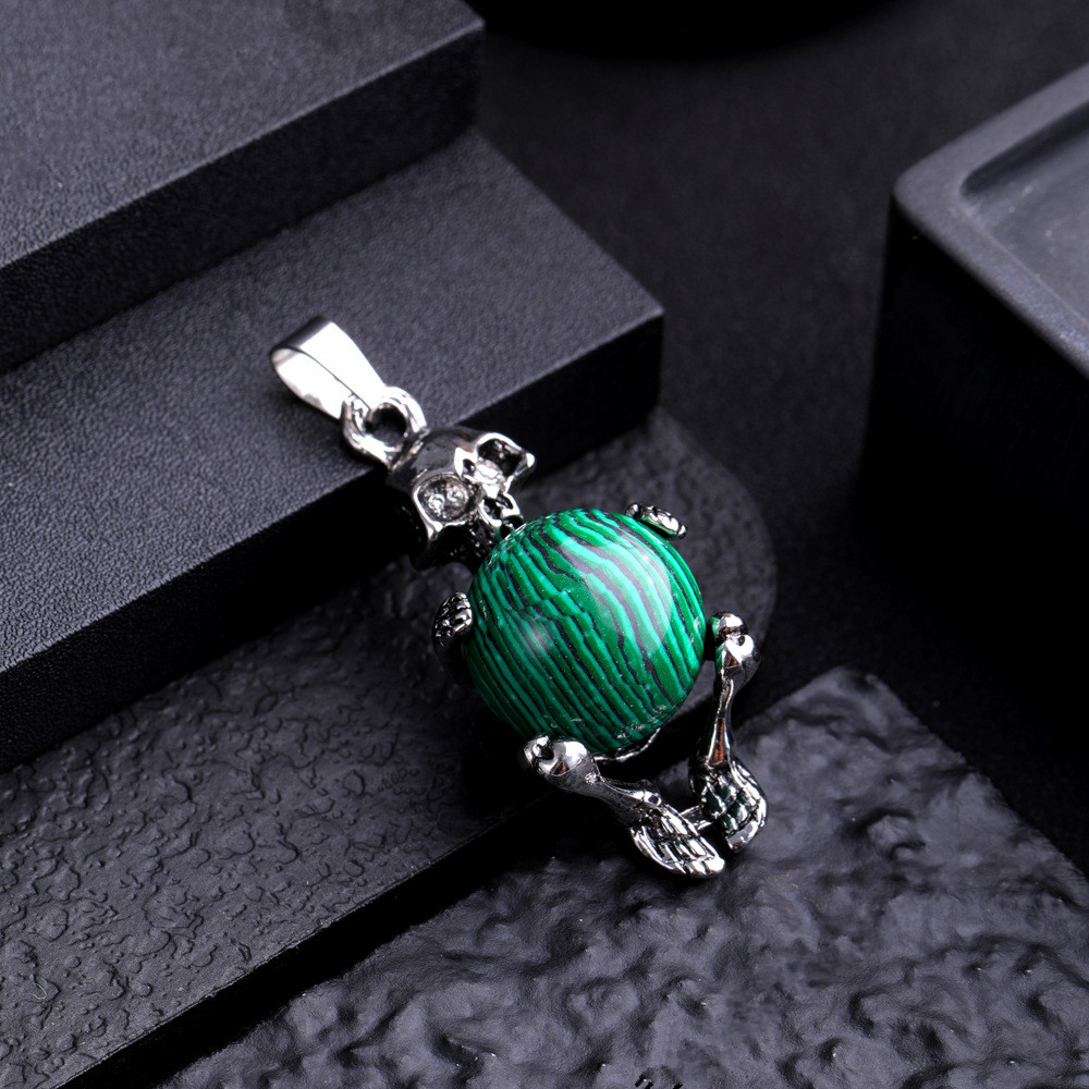 Natural Gem Stone skull Necklace Pendant Malachite Rose Quartz Opal Charm Jewelry Making diy accessories