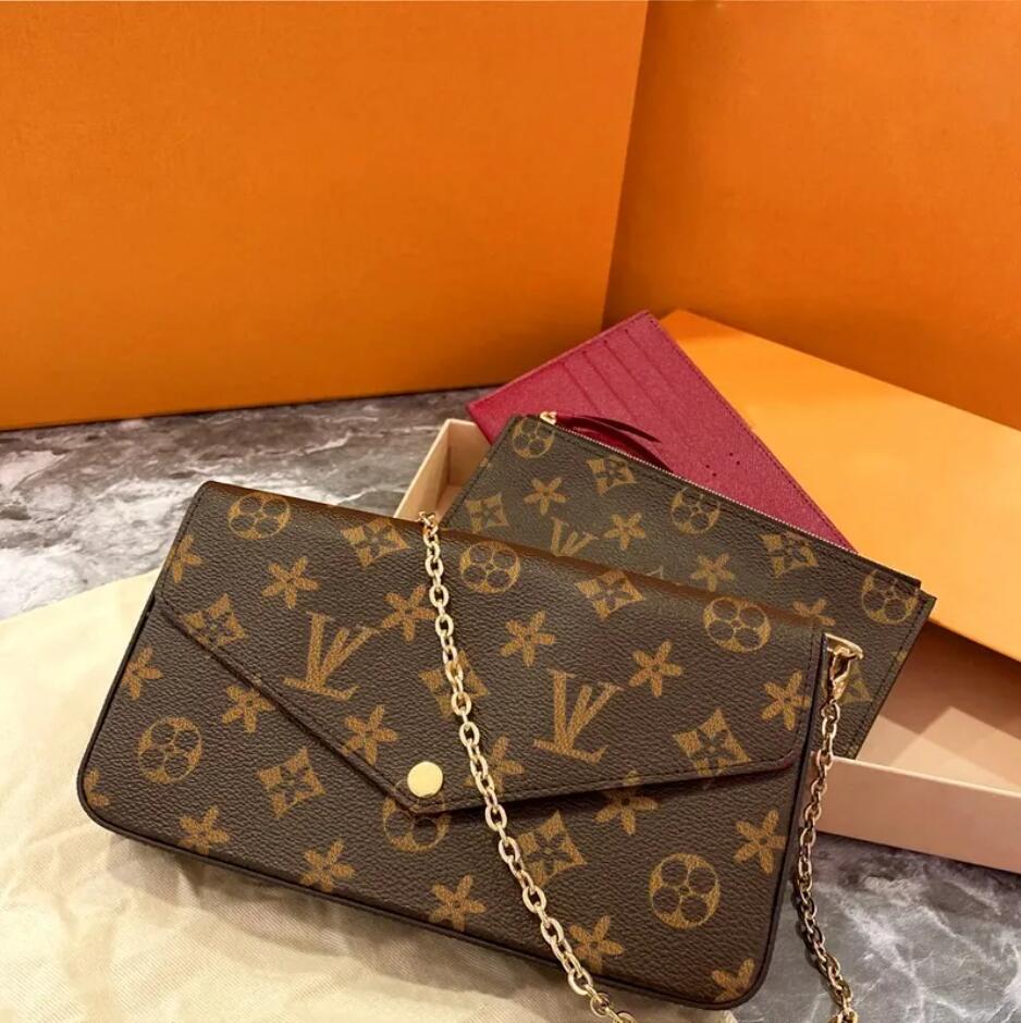 Designer 3pcs set Pochette Felicie Chain Bag Accessories Women Bags Handbag Crossbody Leather Purse Fashion Shoulder The Tote Bag Wallet with Box 61276