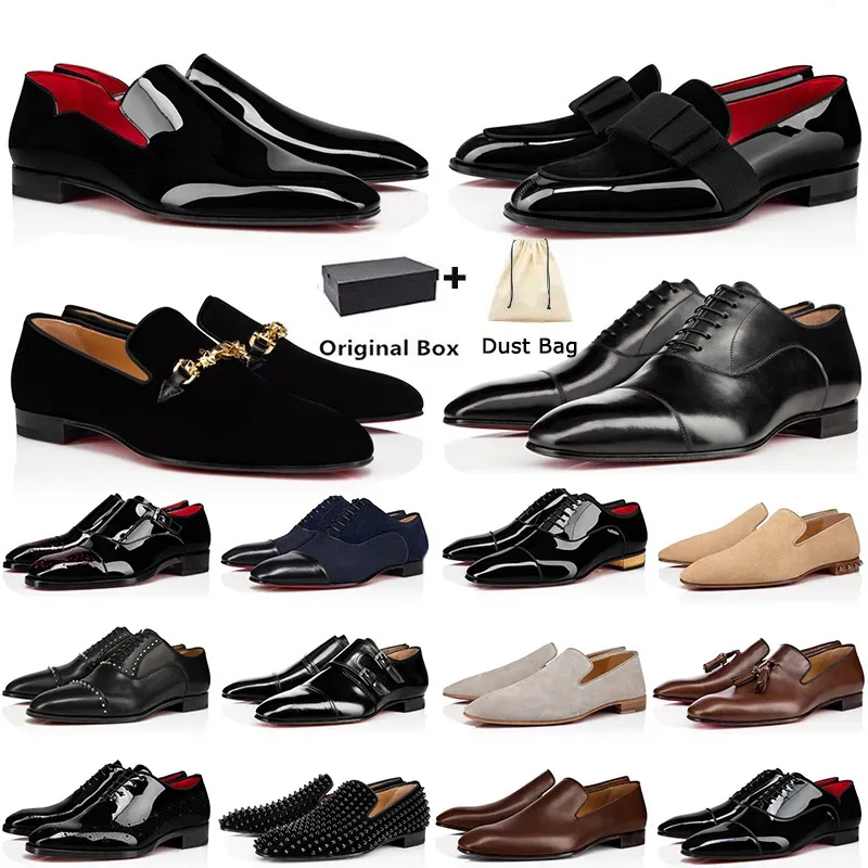 men casual shoe designer luxury s loafers dress classic black suede patent leather rivets glitter l christian louboutian louboutinr loubitons red bottomshoes XHKC
