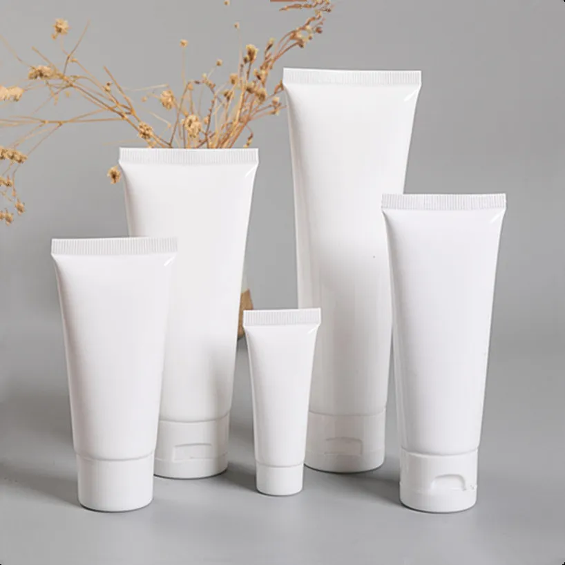 wholesale White Plastic Soft Tube Bottles 15ml 20ml 30ml 50ml 80ml 100ml 120ml Empty Cosmetic Cream Cleanser Container 12 LL