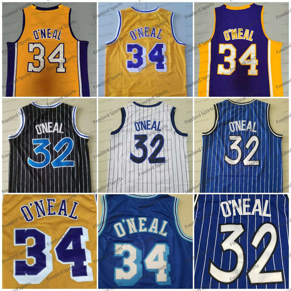 Throwback 32 Shaquille ONeal 34 Basketball Jersey Shaq Neal 33 White Yellow Blue Stitched Jerseys Mens Kids Gifts for children Fans