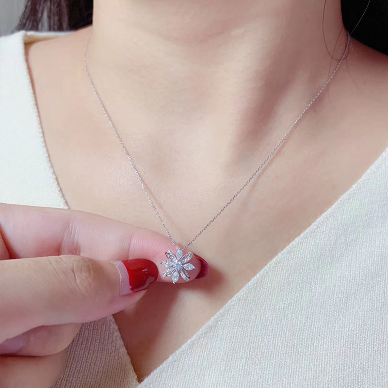 Charm Flower Diamond cz Pendant Real 925 Sterling Silver Party Wedding Pendants Necklace For Women Girl Fine Jewelry Gift