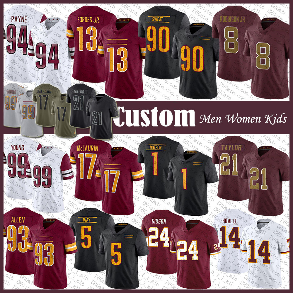 Custom Jahan Dotson Terry McLaurin Football Jersey Jonathan Allen Chase Young Sam Howell DaRon Payne Montez Sweat Emmanuel Forbes Brian Robinson Sean Taylor Gibson