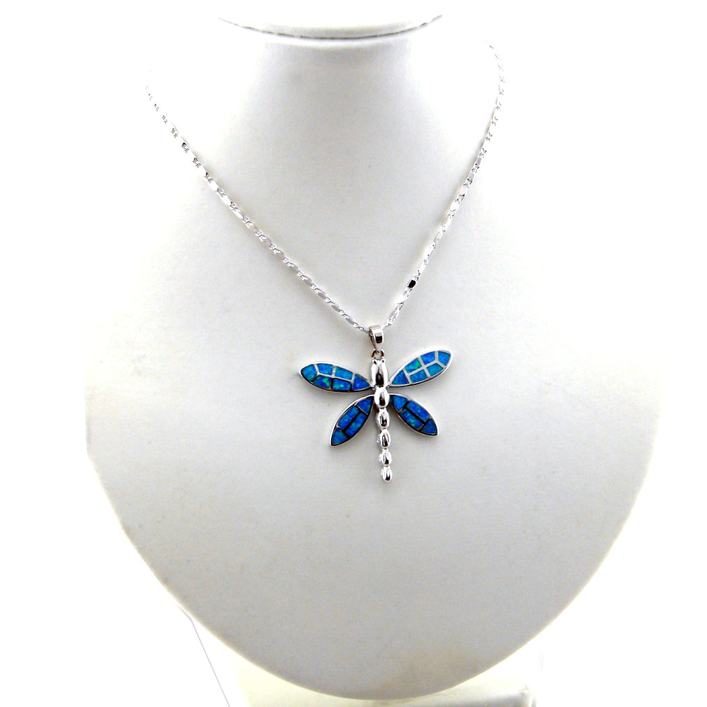 Women jewelry Necklace Dragonfly Jewelry Fashion Fire Opal Pendant Mexican Opal Necklace 925 Stamped