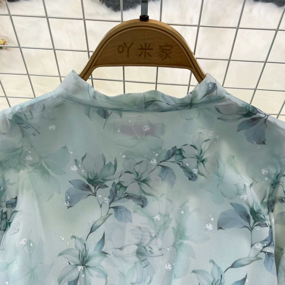 Spring and Autumn French Tea Break Long Skirt Gentle Style Lace Up Waist Show Thin A-line Ruffle Edge Fragmented Chiffon Dress