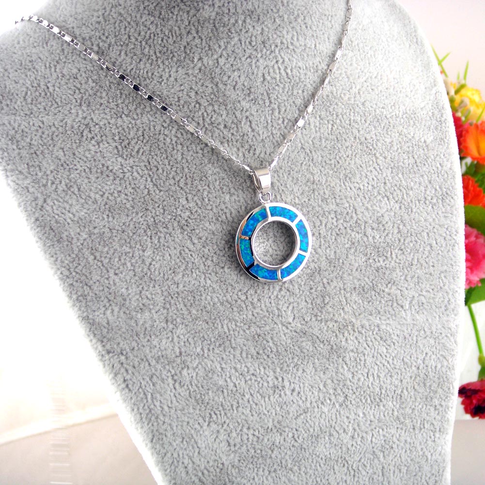 Newest Design Blue Opal jewelry Set Circle Jewelry Pendant and Hoops Earrings for Women
