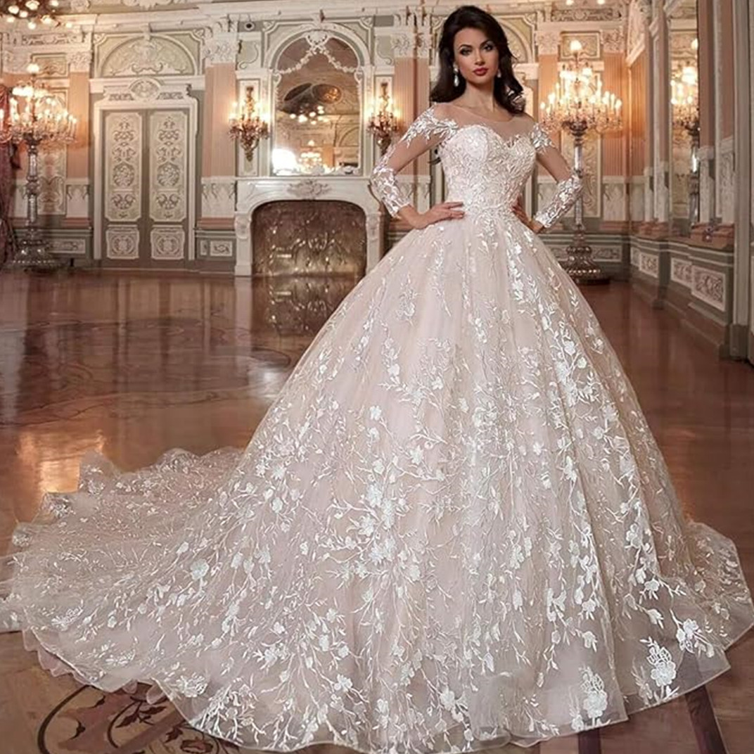 Sexy Illusion Wedding Dresses Mermaid Long Sleeve Applique Vestido De Noiva Sweep Train Tulle Vestidos De Novia 002