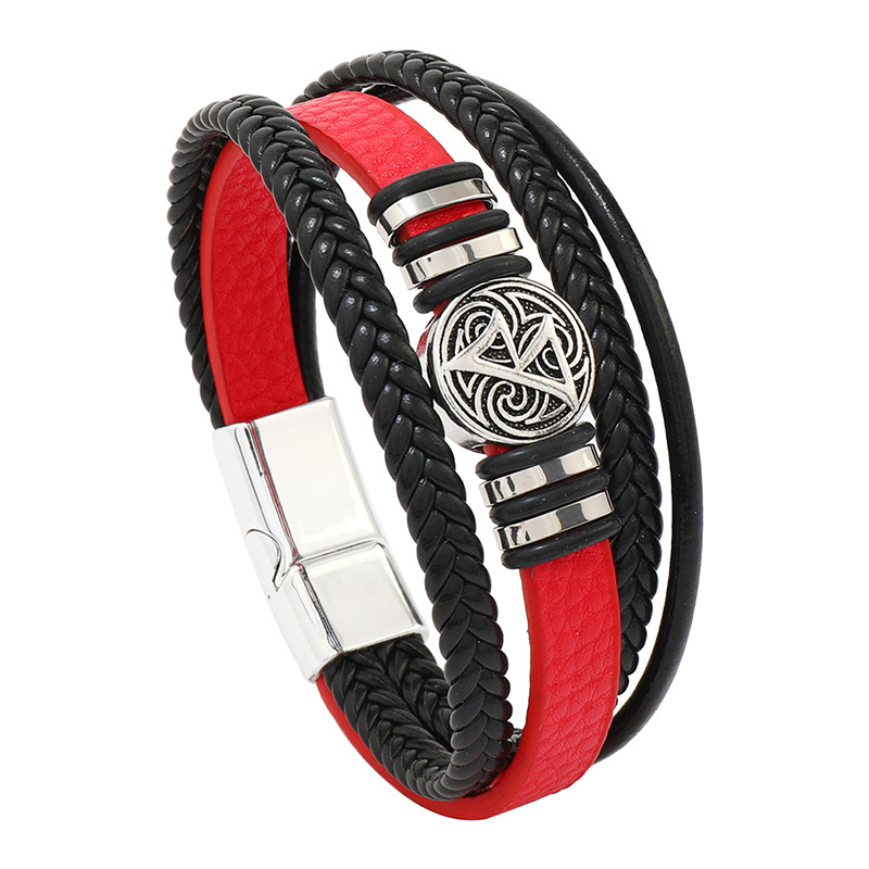 New Trendy Multi Layered Black Red Leather Bracelet Cuff Bangle Jewelry for Gift