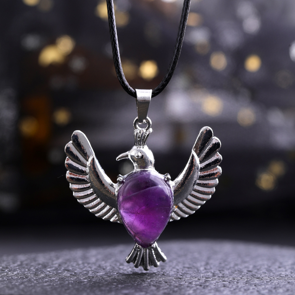 Natural Stone waterdrop peace dove pendant necklaces Amethysts Rose Quartz Tiger's Eye lapis necklace for women jewelry