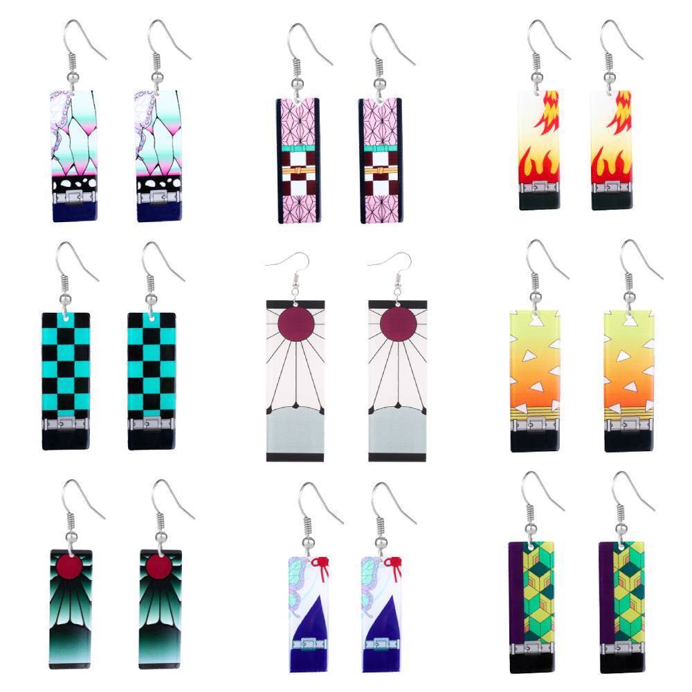 Hoop Huggie Anime Earrings for Demon Slayer Tanjiro Nezuko Cosplay Props Jewelry Accessores Double sided Acrylic Charm Unisex Fans Gift 230912