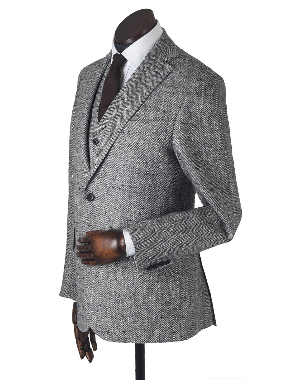 Winter Thick Pants Set Tailored Woolen Peaked Lapel Jacket 3 Pieces Male Costume Coat Wedding Tuxedos