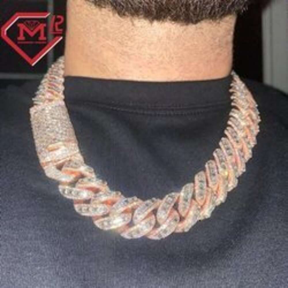 Necklace Moissanite Luxury Rappers 20mm Iced Out Rose Gold Chain Emerald Cut Moissanite Cuban Link Chain Mens Hip Hop Miami Chain